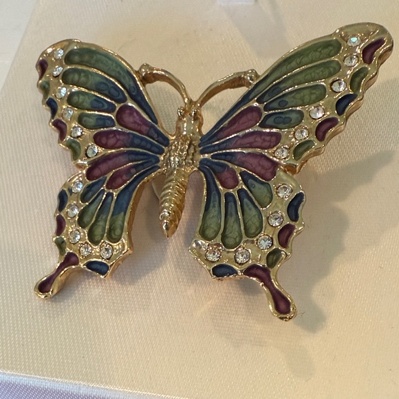 Vintage Gold, Purple, Green Butterfly Pin Brooch - Picture 1 of 2